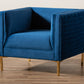 Baxton Studio Seraphin Glam and Luxe Navy Blue Velvet Fabric Upholstered Gold Finished Armchair | Modishstore | Armchairs