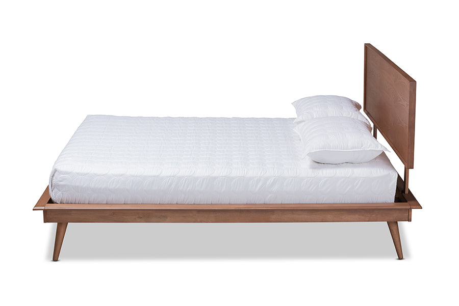 baxton studio karine mid century modern walnut brown finished wood full size platform bed | Modish Furniture Store-3