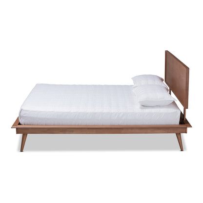 Baxton Studio Karine Mid-Century Modern Walnut Brown Finished Wood Queen Size Platform Bed | Beds | Modishstore - 2