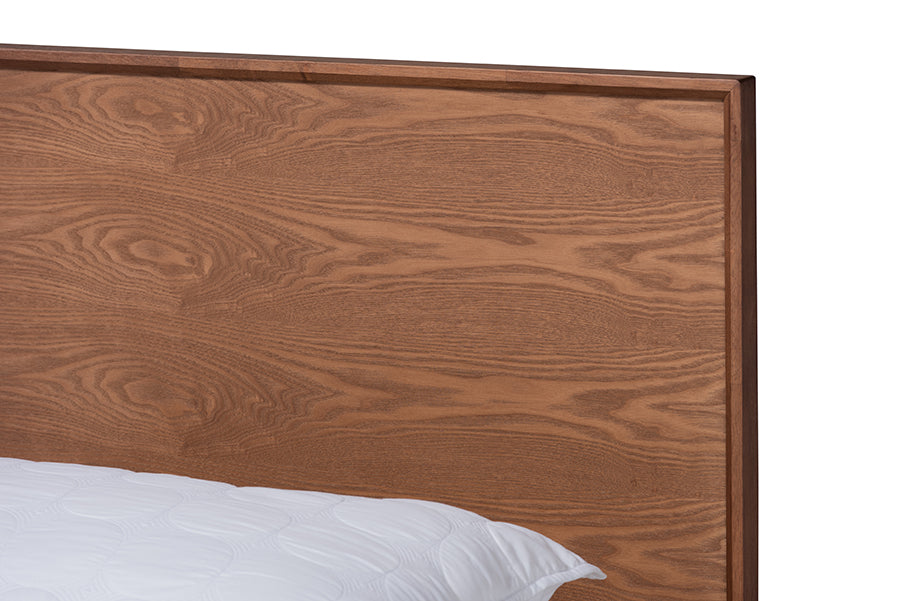 Baxton Studio Karine Mid-Century Modern Walnut Brown Finished Wood Queen Size Platform Bed | Beds | Modishstore - 4