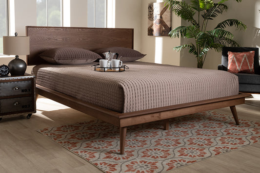 Baxton Studio Karine Mid-Century Modern Walnut Brown Finished Wood Full Size Platform Bed | Modishstore | Beds