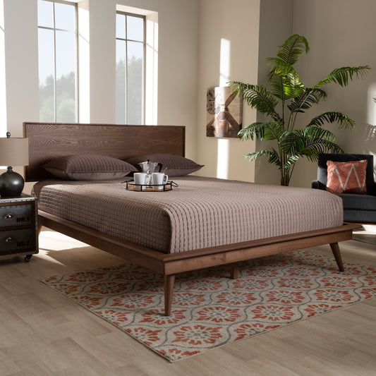 Baxton Studio Karine Mid-Century Modern Walnut Brown Finished Wood Queen Size Platform Bed | Beds | Modishstore