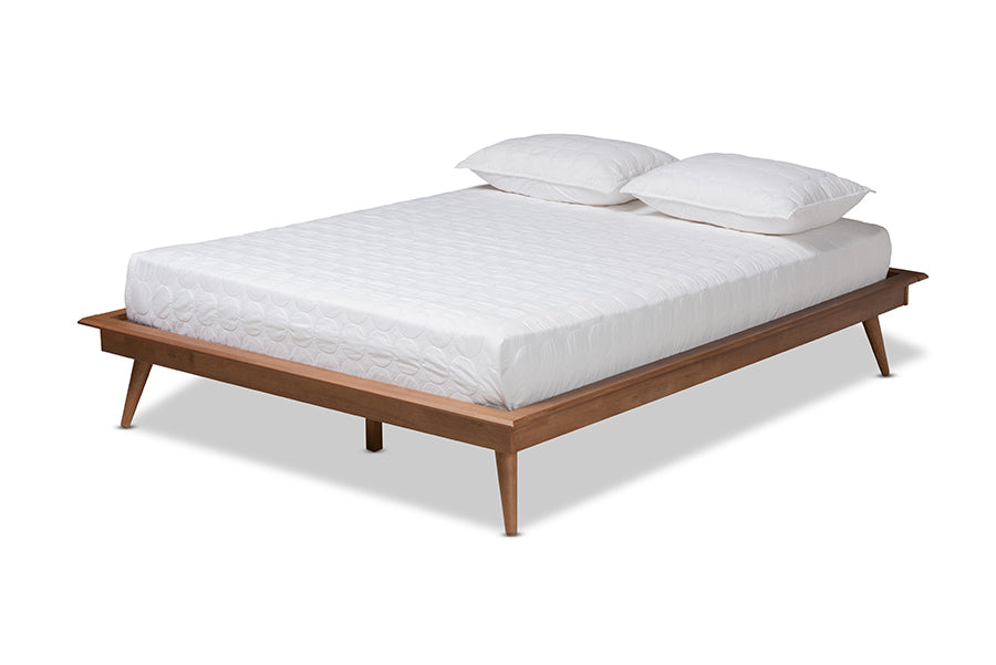 baxton studio karine mid century modern walnut brown finished wood queen size platform bed frame | Modish Furniture Store-2