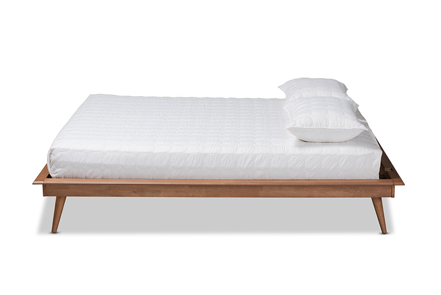 baxton studio karine mid century modern walnut brown finished wood king size platform bed frame | Modish Furniture Store-3