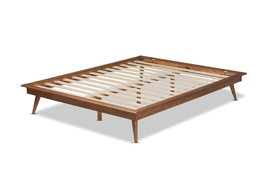 Baxton Studio Karine Mid-Century Modern Walnut Brown Finished Wood Full Size Platform Bed Frame | Beds | Modishstore - 5