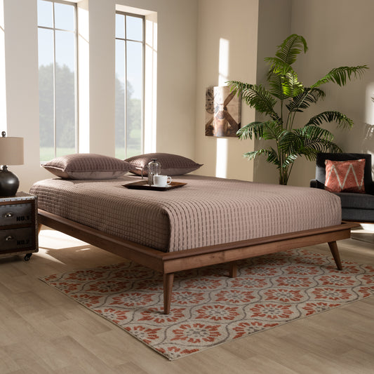 Baxton Studio Karine Mid-Century Modern Walnut Brown Finished Wood Full Size Platform Bed Frame | Beds | Modishstore