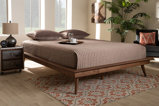 Baxton Studio Karine Mid-Century Modern Walnut Brown Finished Wood King Size Platform Bed Frame | Modishstore | Beds