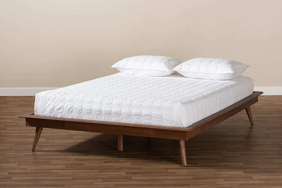 Baxton Studio Karine Mid-Century Modern Walnut Brown Finished Wood Full Size Platform Bed Frame | Beds | Modishstore - 3