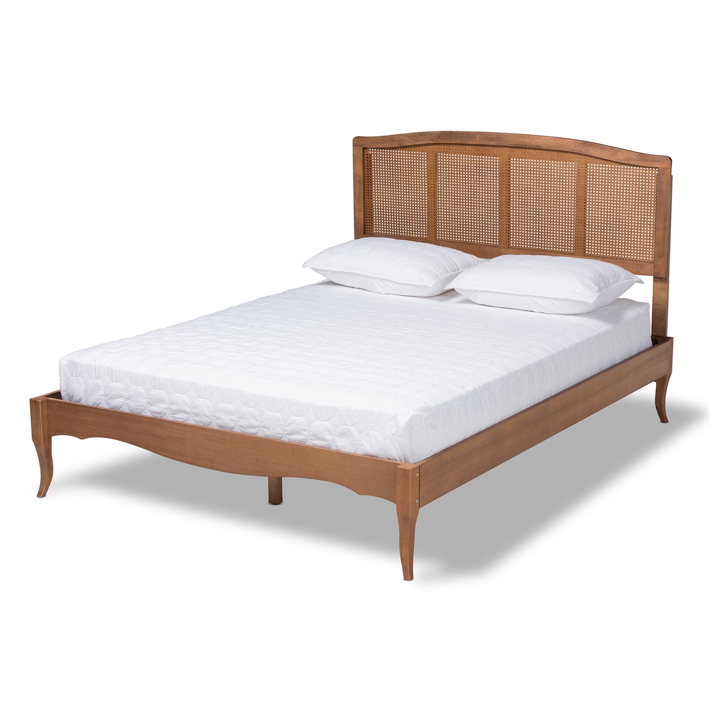 Baxton Studio Marieke Vintage French Inspired Ash Wanut Finished Wood and Synthetic Rattan Full Size Platform Bed | Beds | Modishstore