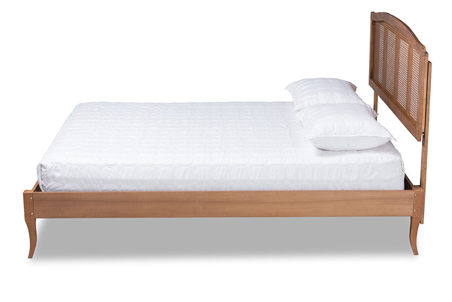 Baxton Studio Marieke Vintage French Inspired Ash Wanut Finished Wood and Synthetic Rattan Full Size Platform Bed | Beds | Modishstore - 4
