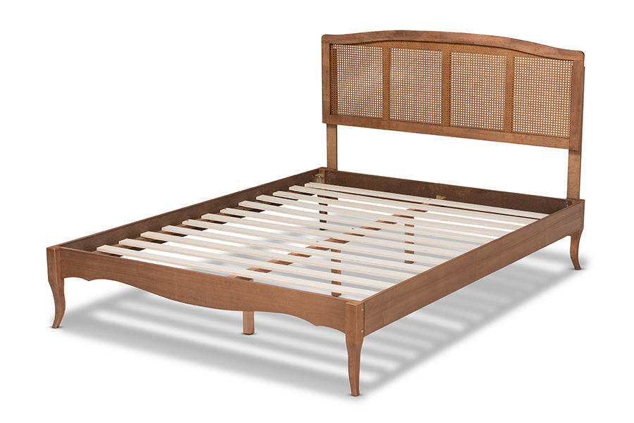Baxton Studio Marieke Vintage French Inspired Ash Wanut Finished Wood and Synthetic Rattan Full Size Platform Bed | Beds | Modishstore - 8