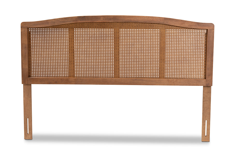 Baxton Studio Marieke Mid-Century Modern Ash Wanut Finished Wood and Synthetic Rattan Queen Size Headboard | Headboards | Modishstore - 5