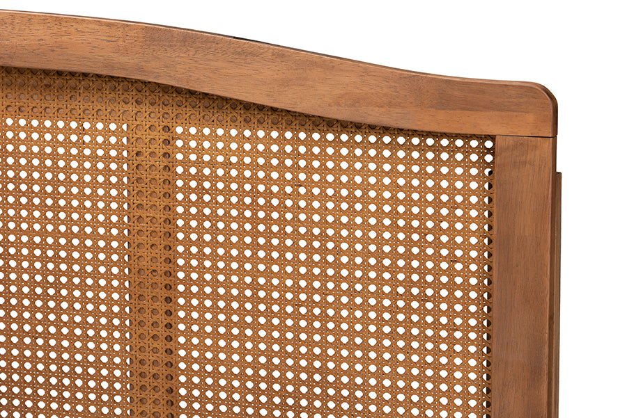 Baxton Studio Marieke Mid-Century Modern Ash Wanut Finished Wood and Synthetic Rattan Queen Size Headboard | Headboards | Modishstore - 4