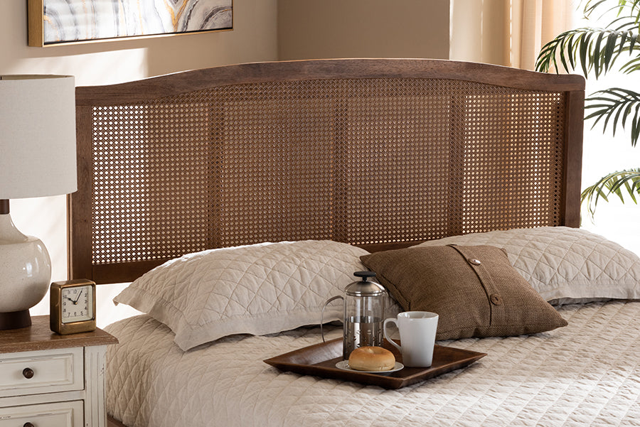Baxton Studio Marieke Mid-Century Modern Ash Wanut Finished Wood and Synthetic Rattan Queen Size Headboard | Headboards | Modishstore - 3