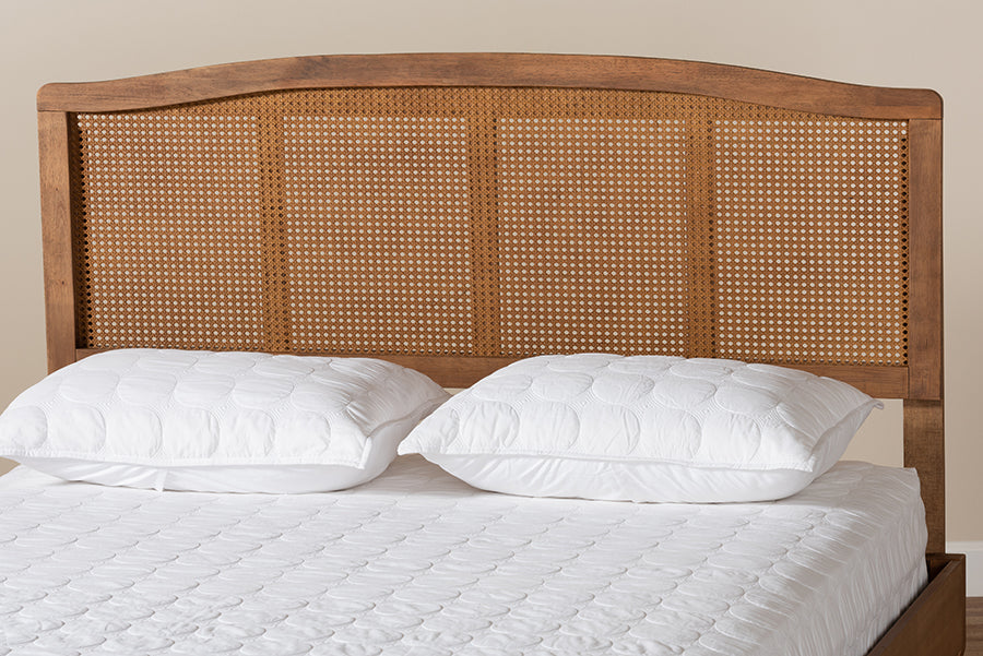 Baxton Studio Marieke Vintage French Inspired Ash Wanut Finished Wood and Synthetic Rattan Full Size Platform Bed | Beds | Modishstore - 2