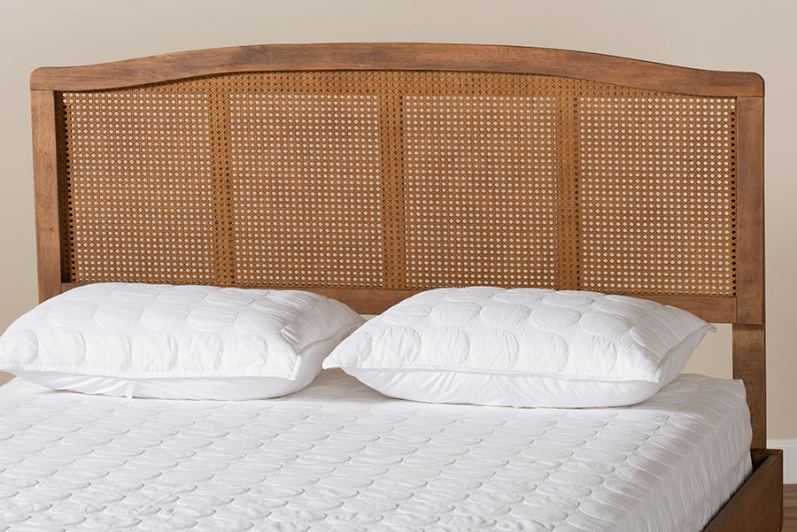 Baxton Studio Marieke Mid-Century Modern Ash Wanut Finished Wood and Synthetic Rattan Queen Size Headboard | Headboards | Modishstore - 2