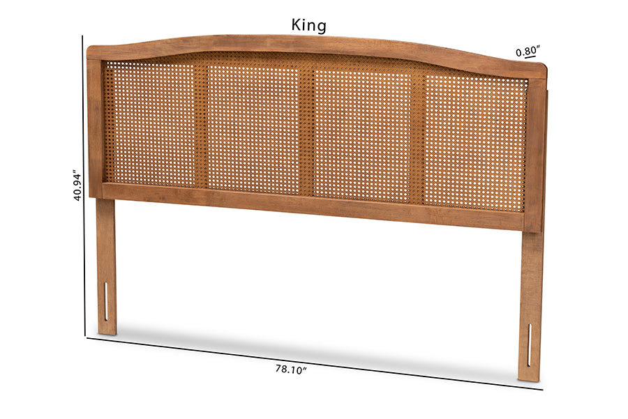 Baxton Studio Marieke Mid-Century Modern Ash Wanut Finished Wood and Synthetic Rattan King Size Headboard | Headboards | Modishstore - 4