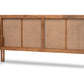 baxton studio rina mid century modern ash wanut finished wood and synthetic rattan queen size wrap around headboard | Modish Furniture Store-2