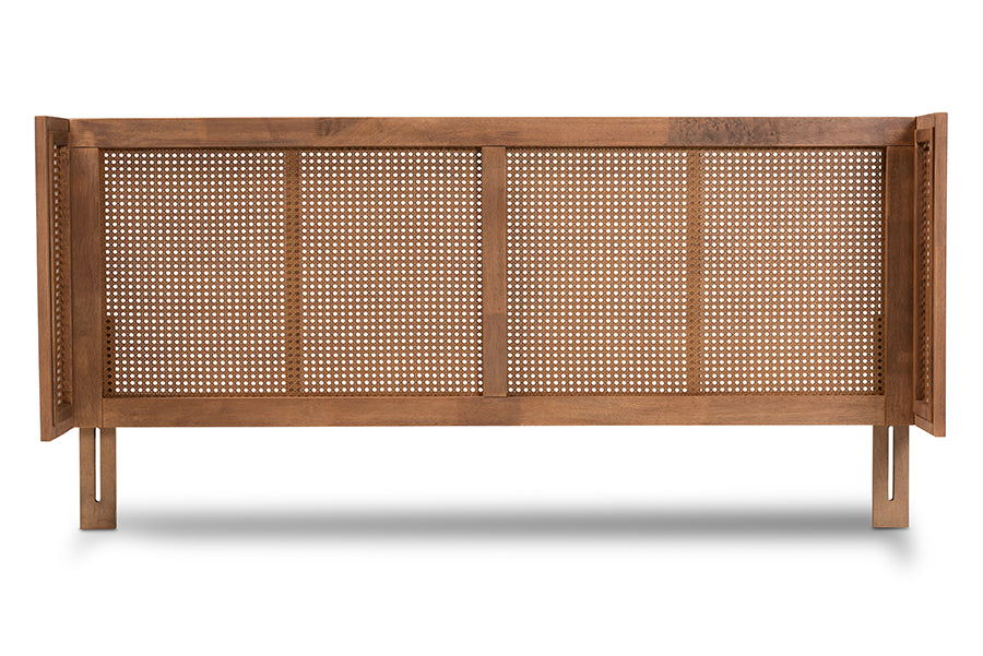 Baxton Studio Rina Mid-Century Modern Ash Wanut Finished Wood and Synthetic Rattan Full Size Wrap-Around Headboard | Headboards | Modishstore - 5