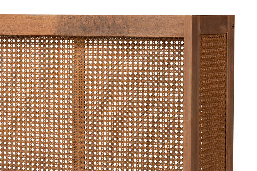 Baxton Studio Rina Mid-Century Modern Ash Wanut Finished Wood and Synthetic Rattan Full Size Wrap-Around Headboard | Headboards | Modishstore - 3