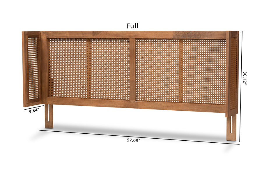 Baxton Studio Rina Mid-Century Modern Ash Wanut Finished Wood and Synthetic Rattan Full Size Wrap-Around Headboard | Headboards | Modishstore - 4