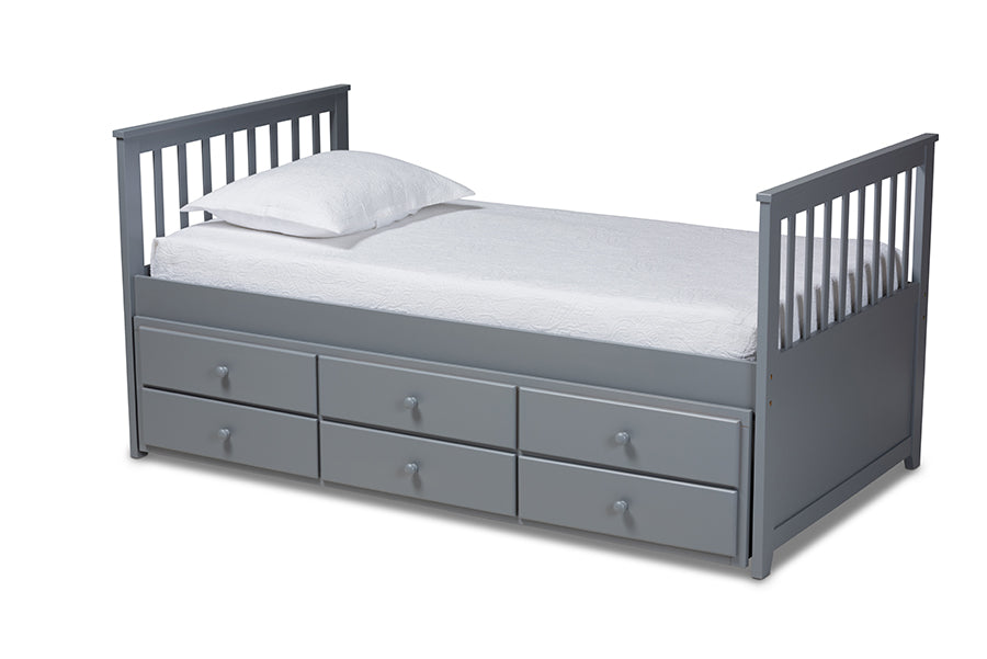 baxton studio trine classic and traditional grey finished wood twin size daybed with trundle | Modish Furniture Store-2