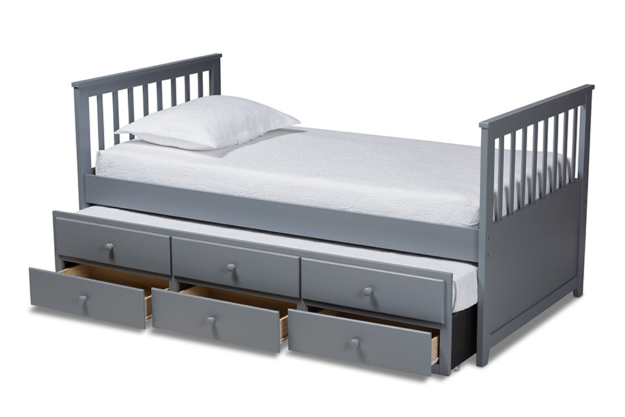 baxton studio trine classic and traditional grey finished wood twin size daybed with trundle | Modish Furniture Store-3
