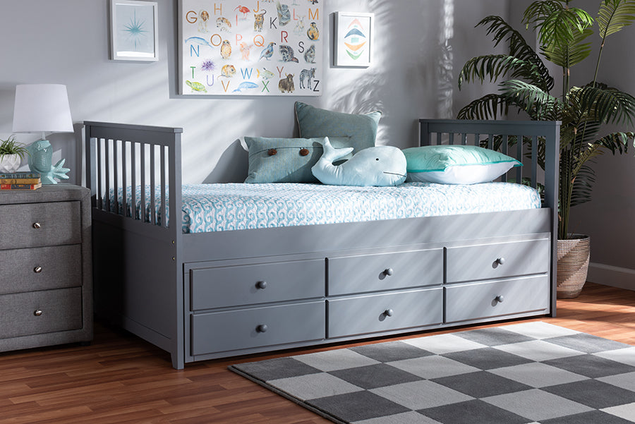 Baxton Studio Trine Classic and Traditional Grey Finished Wood Twin Size Daybed with Trundle | Modishstore | Beds