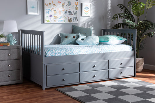 Baxton Studio Trine Classic and Traditional Grey Finished Wood Twin Size Daybed with Trundle | Modishstore | Beds