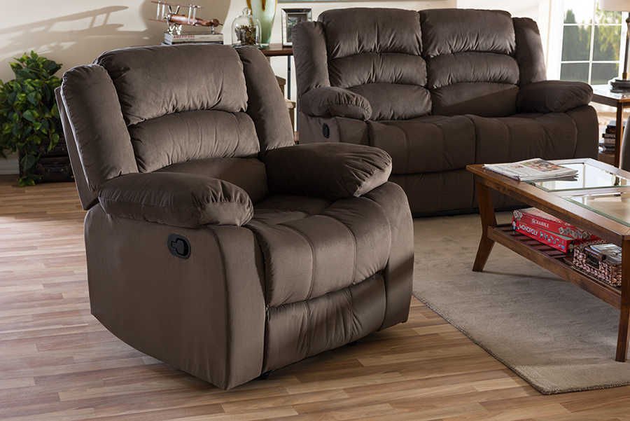 baxton studio hollace modern and contemporary taupe microsuede 1 seater recliner | Modish Furniture Store-2