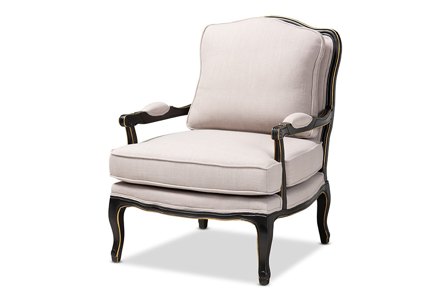 baxton studio antoinette traditional beige fabric upholstered and black finished accent chair | Modish Furniture Store-2