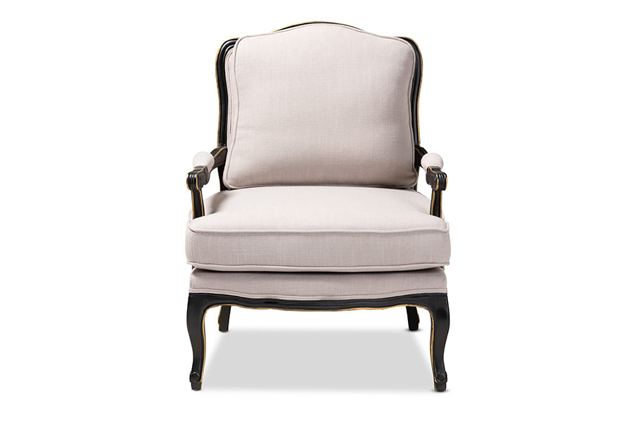 baxton studio antoinette traditional beige fabric upholstered and black finished accent chair | Modish Furniture Store-3