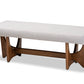 baxton studio theo mid century modern greyish beige fabric upholstered walnut finished bench | Modish Furniture Store-2