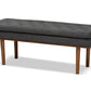 baxton studio arne mid century modern dark grey fabric upholstered walnut finished bench | Modish Furniture Store-2