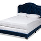 baxton studio samantha modern and contemporary navy blue velvet fabric upholstered queen size button tufted bed | Modish Furniture Store-2