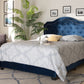Baxton Studio Samantha Modern and Contemporary Navy Blue Velvet Fabric Upholstered Queen Size Button Tufted Bed | Modishstore | Beds