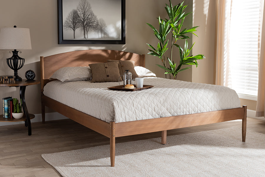 Baxton Studio Leanora Mid-Century Modern Ash Wanut Finished Queen Size Wood Platform Bed | Modishstore | Beds