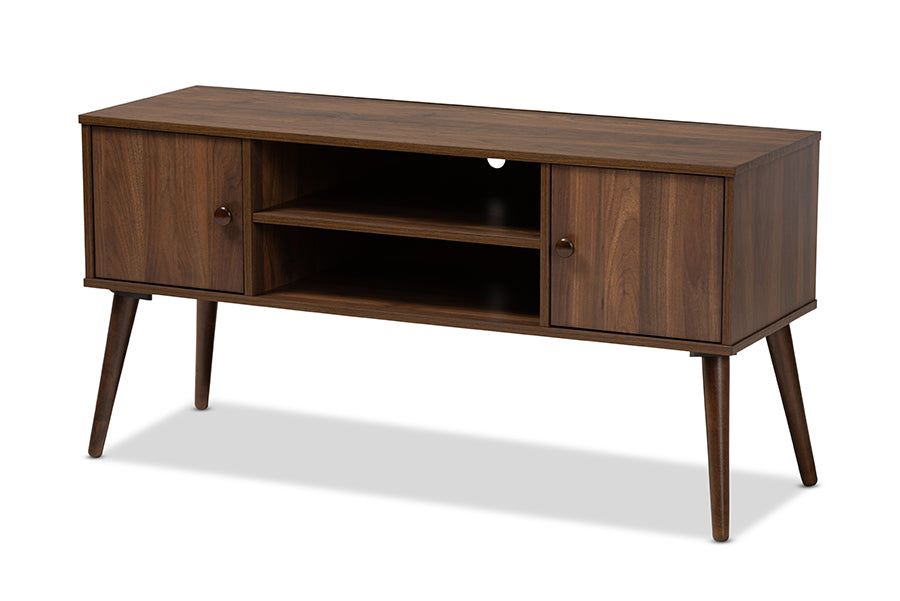 baxton studio alard mid century modern walnut brown finished 2 door wood tv stand | Modish Furniture Store-2