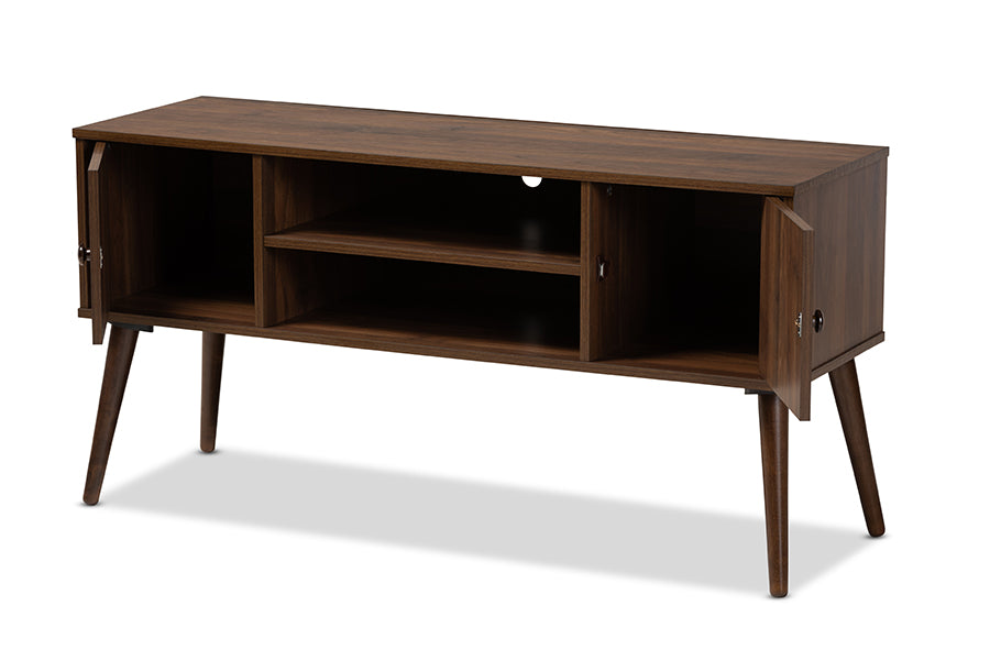 baxton studio alard mid century modern walnut brown finished 2 door wood tv stand | Modish Furniture Store-3