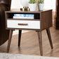 Baxton Studio Quinn Mid-Century Modern Two-Tone White and Walnut Finished 1-Drawer Wood End Table | Modishstore | End Tables