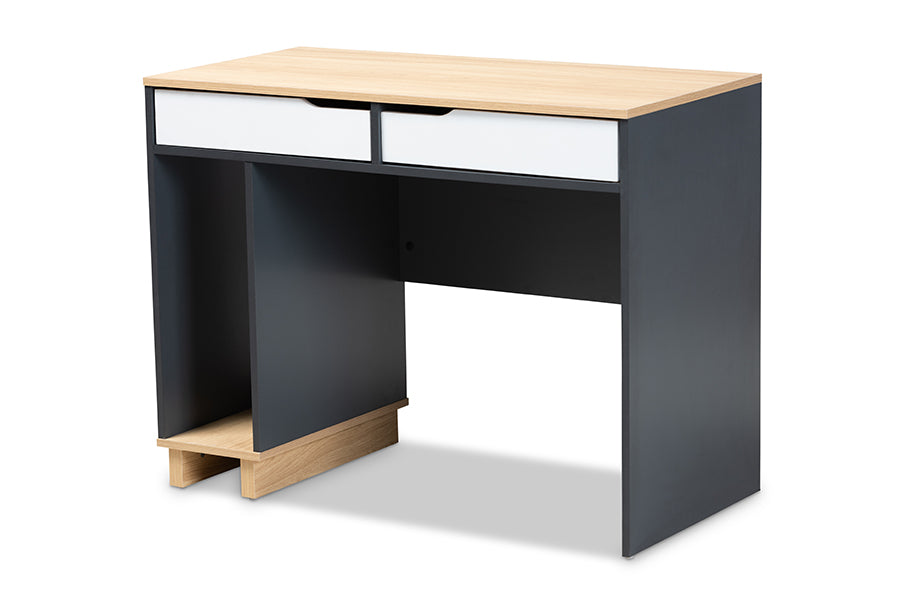 baxton studio reed mid century modern 2 drawer multicolor wood computer desk | Modish Furniture Store-2