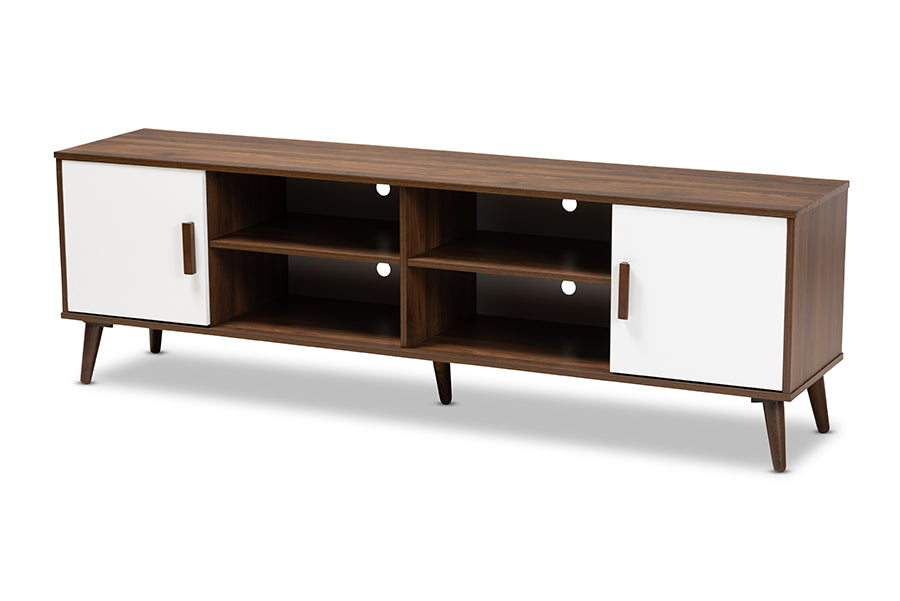 baxton studio quinn mid century modern two tone white and walnut finished 2 door wood tv stand | Modish Furniture Store-2