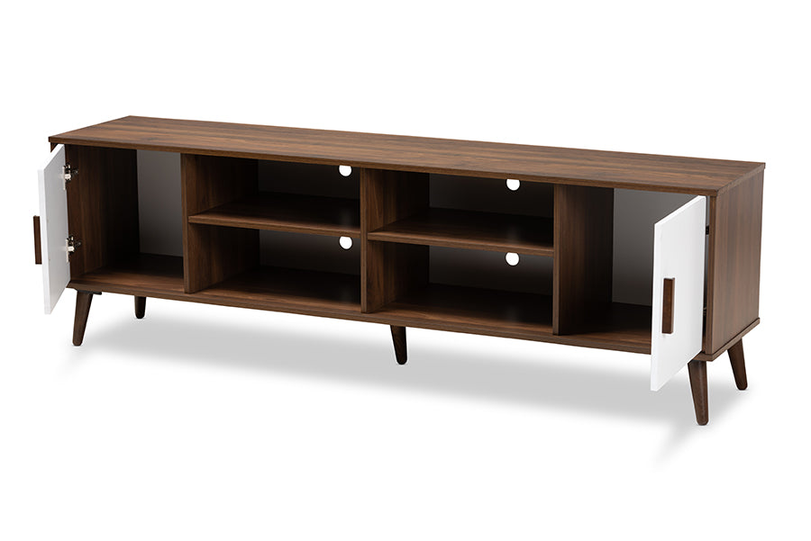 baxton studio quinn mid century modern two tone white and walnut finished 2 door wood tv stand | Modish Furniture Store-3