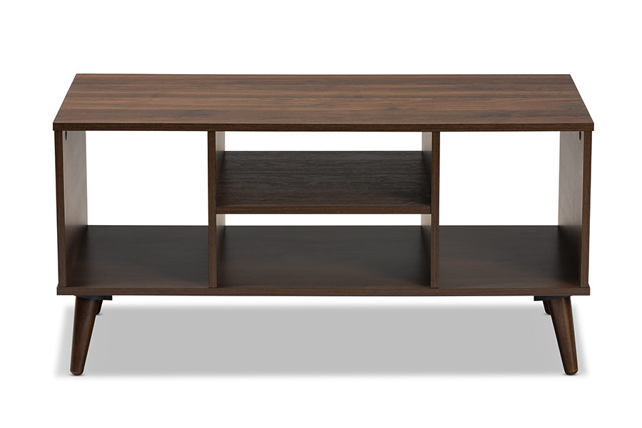 baxton studio linas mid century modern walnut finished coffee table | Modish Furniture Store-3