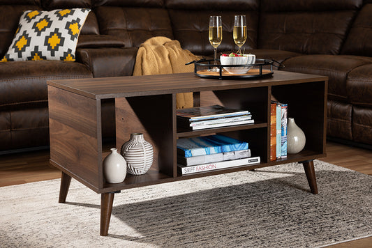 Baxton Studio Linas Mid-Century Modern Walnut Finished Coffee Table | Modishstore | Coffee Tables