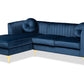 baxton studio giselle glam and luxe navy blue velvet fabric upholstered mirrored gold finished left facing sectional sofa with chaise | Modish Furniture Store-2