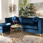 Baxton Studio Giselle Glam and Luxe Navy Blue Velvet Fabric Upholstered Mirrored Gold Finished Left Facing Sectional Sofa with Chaise | Modishstore | Sofas