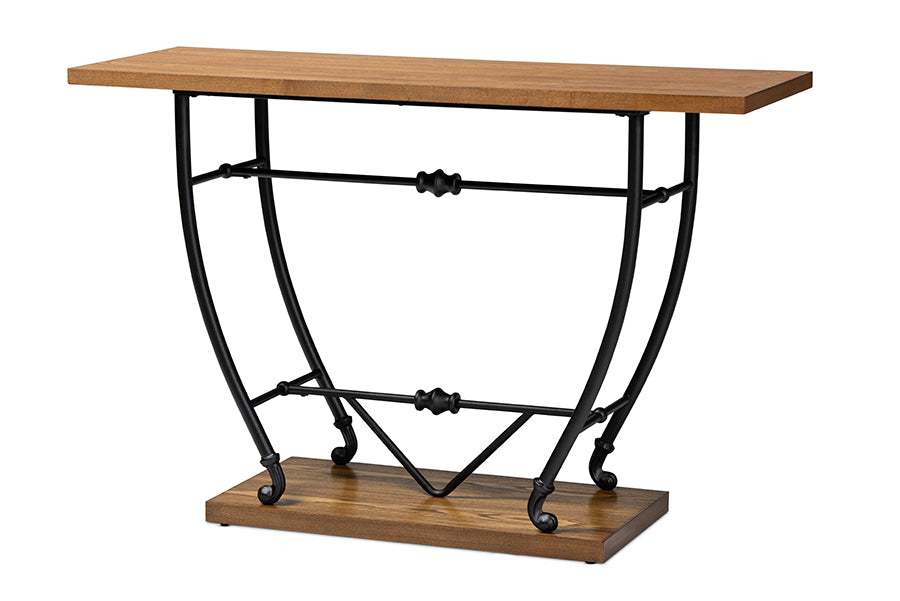 baxton studio leigh vintage rustic industrial distressed wood and black metal finished entryway console table | Modish Furniture Store-2
