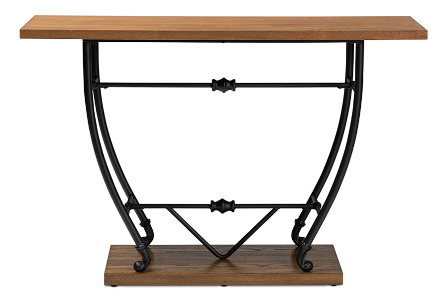 baxton studio leigh vintage rustic industrial distressed wood and black metal finished entryway console table | Modish Furniture Store-3