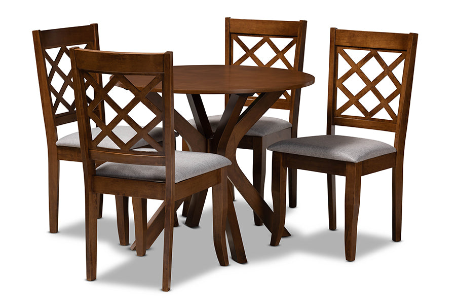 baxton studio jana modern and contemporary grey fabric upholstered and walnut brown finished wood 5 piece dining set | Modish Furniture Store-2